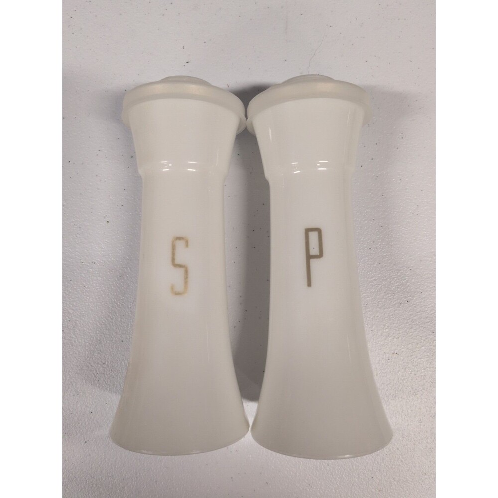 Tupperware 6" Hourglass Salt & Pepper Shakers Set White Model Gold 718 MCM